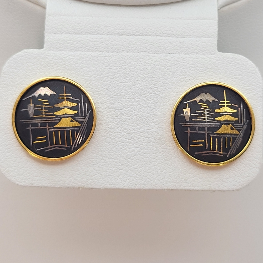 Amita | Vintage Japanese Damascene Goldtone Earrings